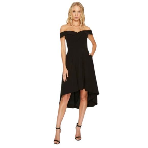 Aidan Mattox Womens Dress Off Shoulder High Low Stretch Silhouette Black 4 - Picture 1 of 11